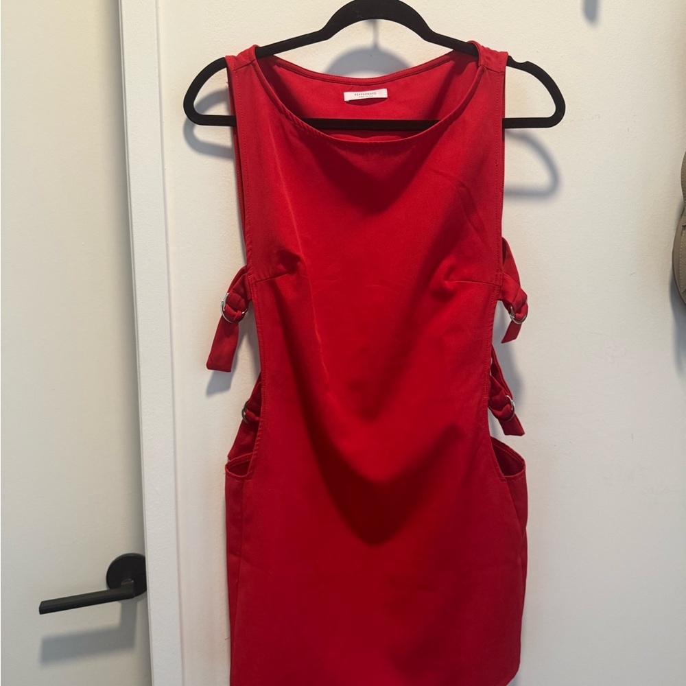 Peppermayo Red Cut Out Tie Front Sheath Dress